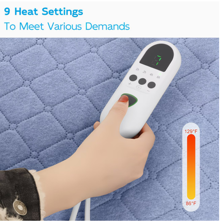 63"x31" Extra Large Heating Pad 9 Heat 4 Timer Fast Warm Machine Washable