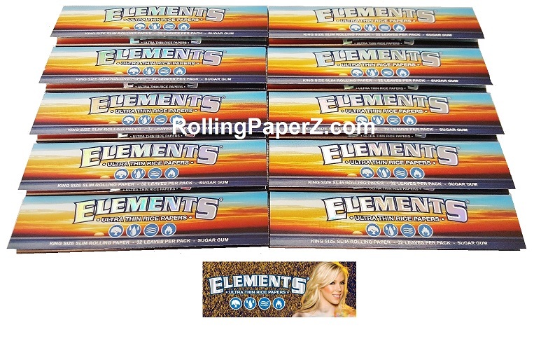 10 Packs ELEMENTS KING SIZE SLIM Thin Rice Cigarette Rolling Papers 32 Per Pack