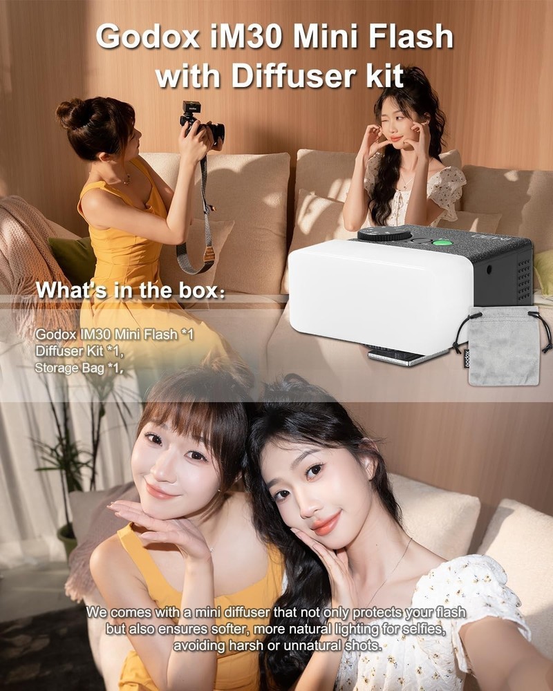 Portable iM30 Mini Flash with Diffuser for Enhanced Photography - GN15 Speedlite