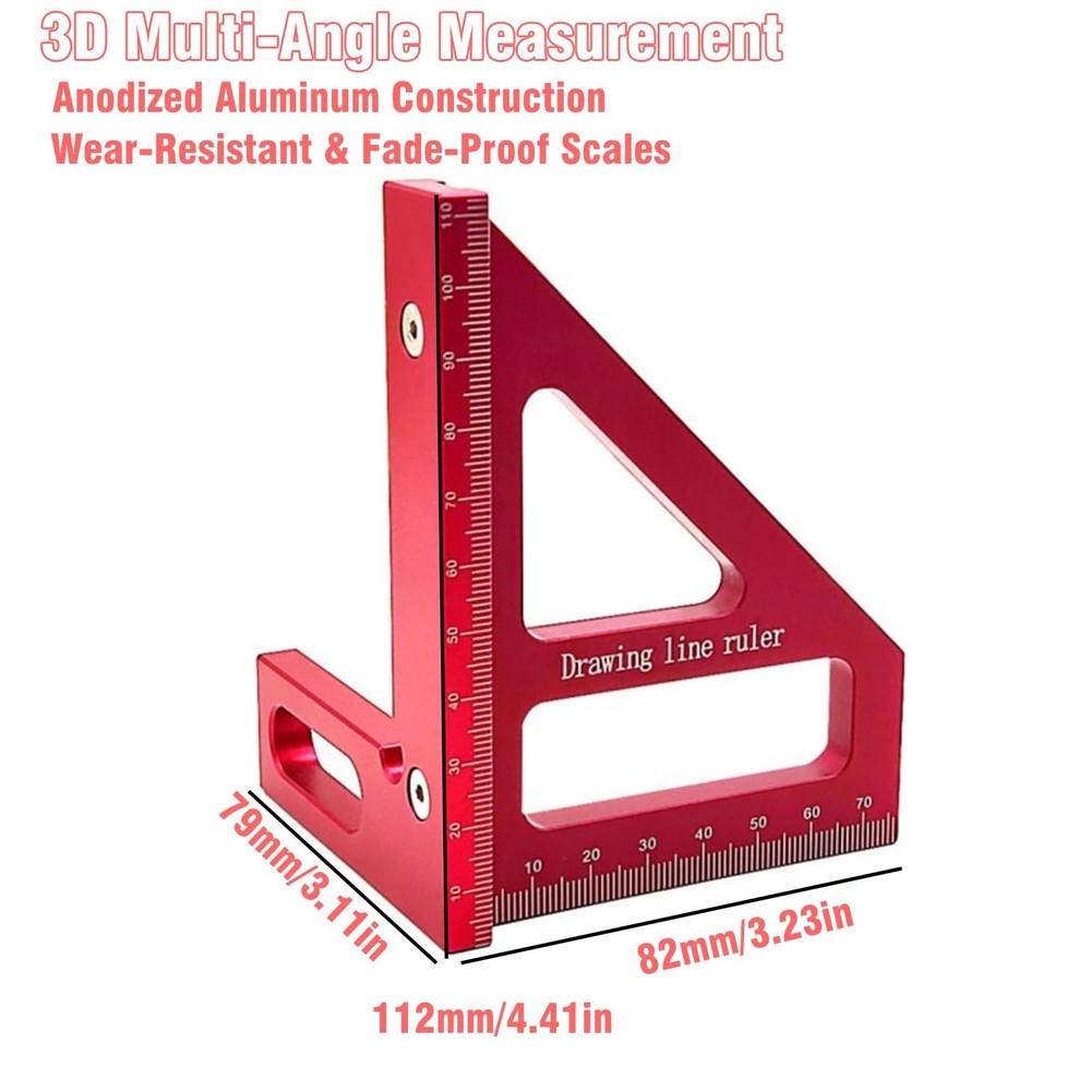 3D Multi-Angle Measuring Ruler,45/90 Degree Scale Layout Tool for Carpentry,DIY