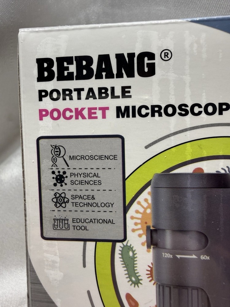 BEBANG 60X-120X Portable Pocket Microscope W/Slides Educational