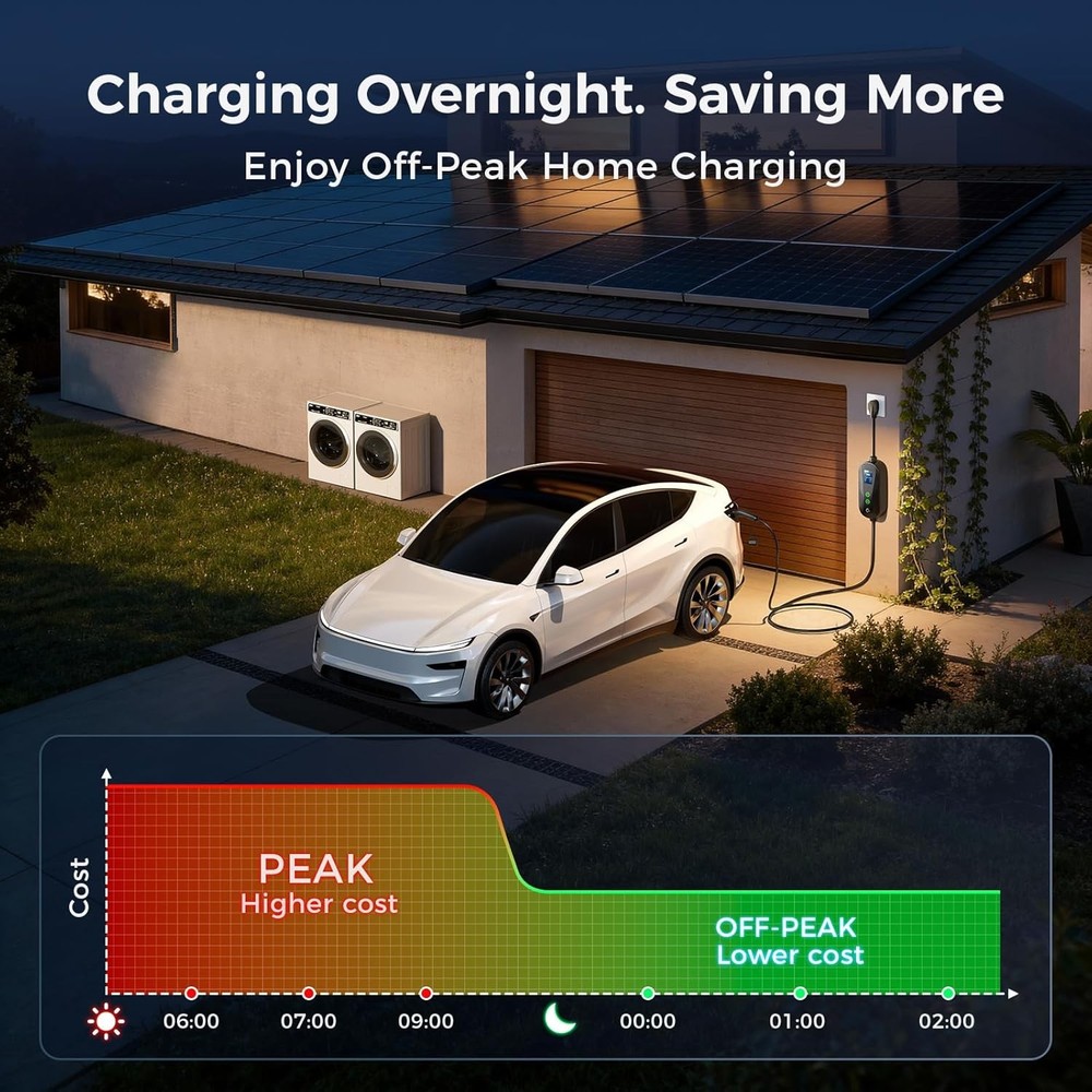 Carbon Fiber Level 2 Tesla Charger, 24A Adjustable Current/Timer/Smart Display,