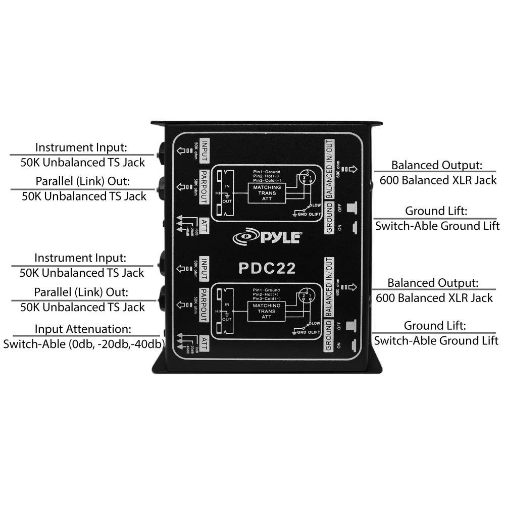 pro pdc22 stereo direct box dual di unit instrument unbalanced balanced