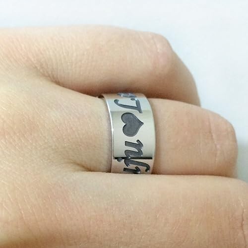 Solid 925 Sterling Silver Engraved Name Heart Ring Custom Band Gift Anniversary
