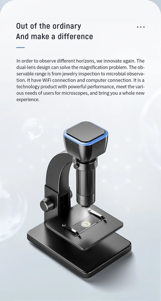 2000X Dual Lens WiFi Digital Microscope 10 LED Support Android IOS USB Computer