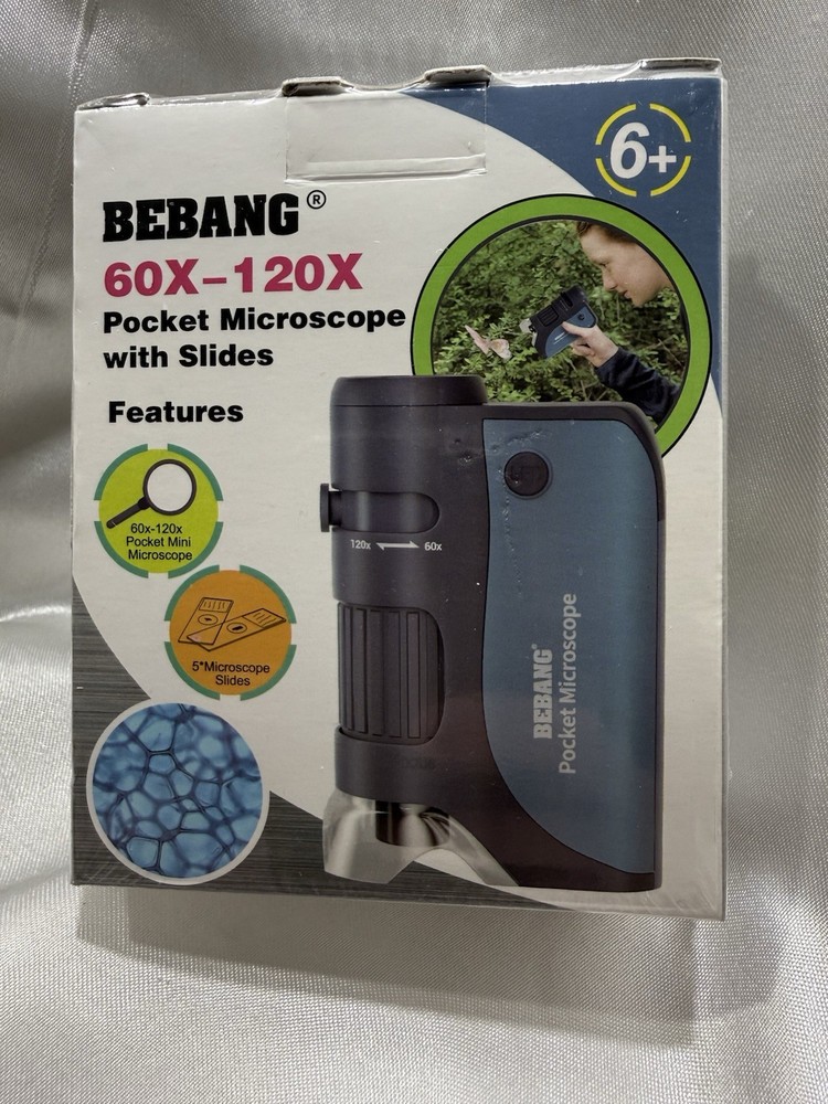 BEBANG 60X-120X Portable Pocket Microscope W/Slides Educational