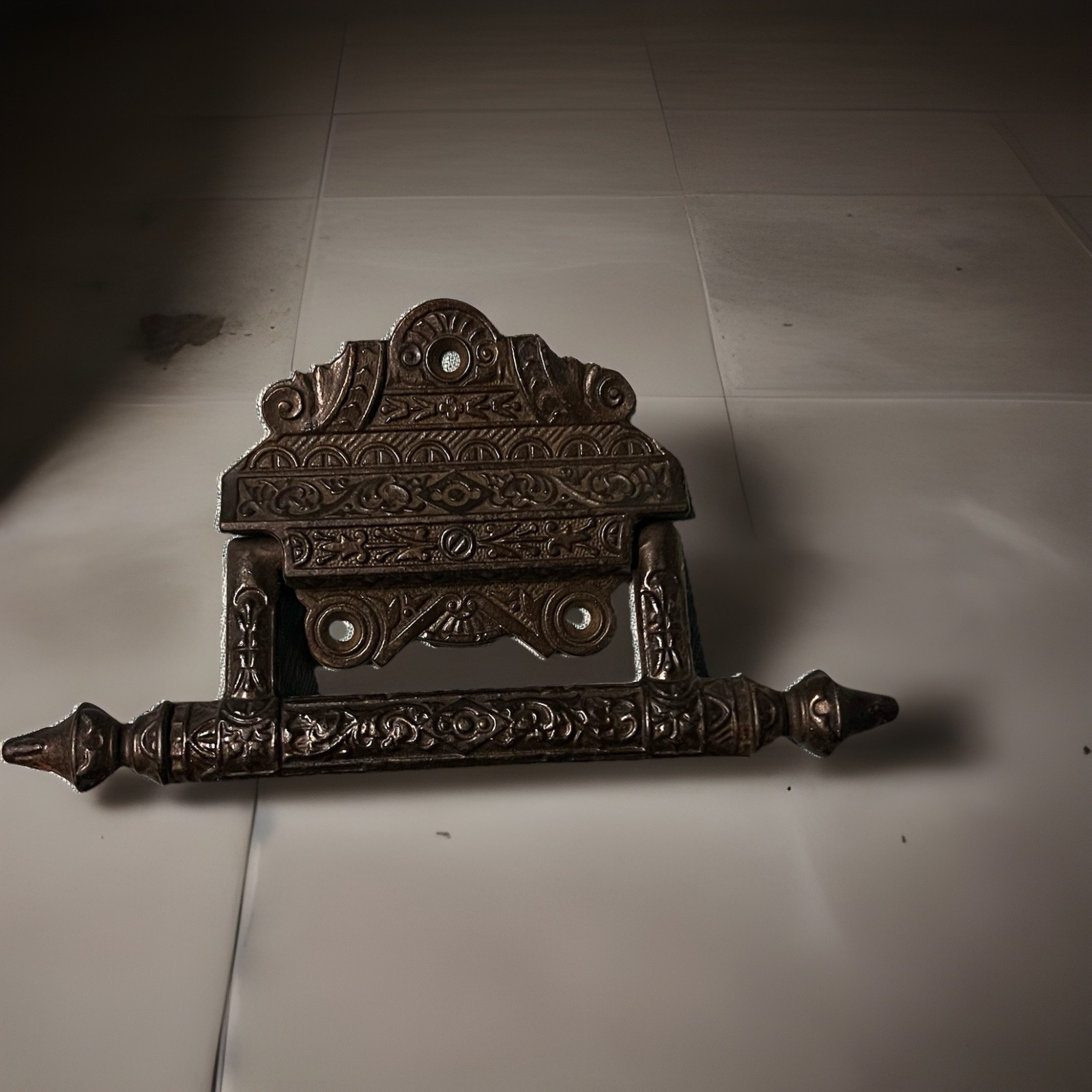 2 Heavy Antique Victorian Eastlake Cast Iron Casket/Coffin/Tool Box Drop Handles