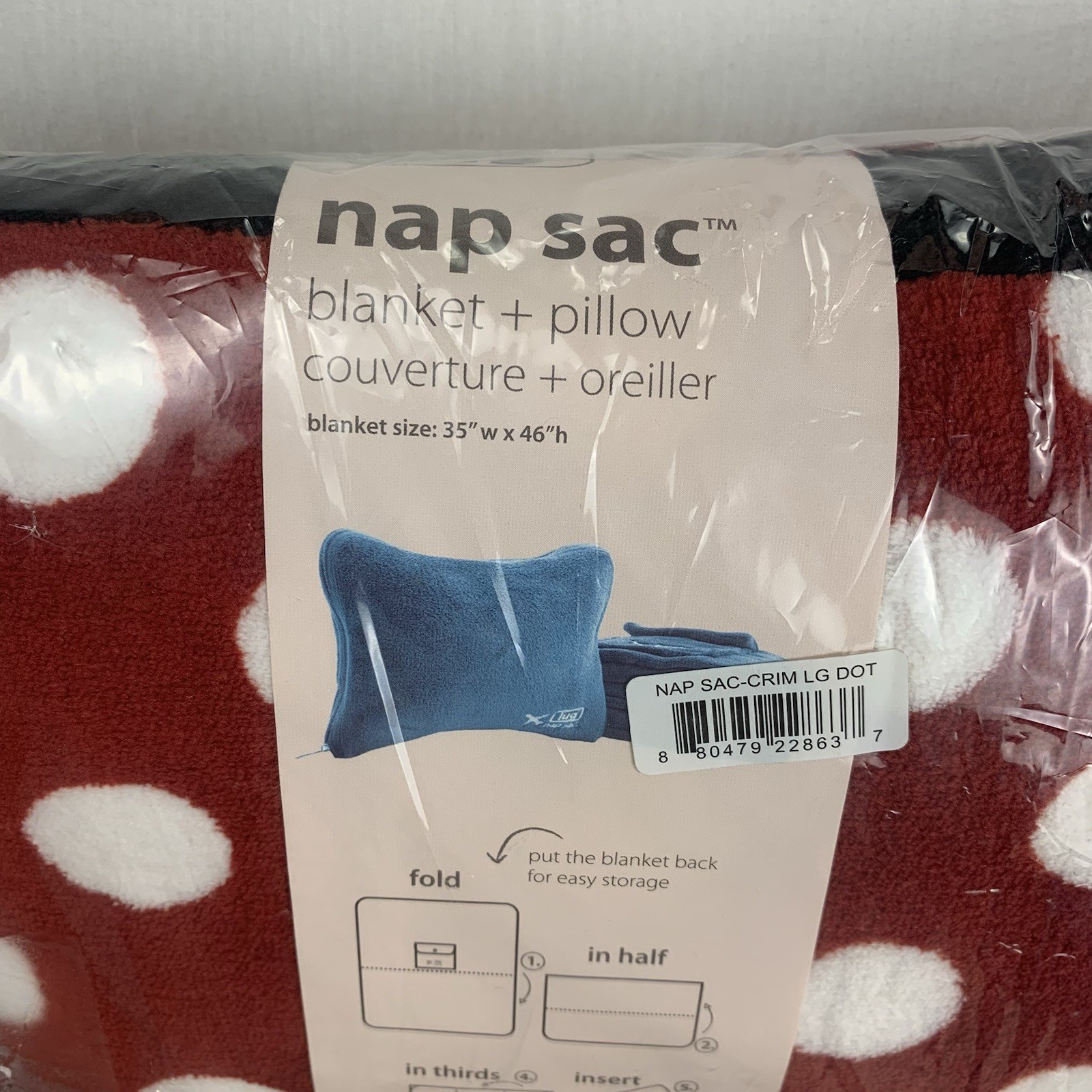 LUG Nap Sac Packable Travel Pillow Blanket Set Red White Polka Dot Minnie NEW