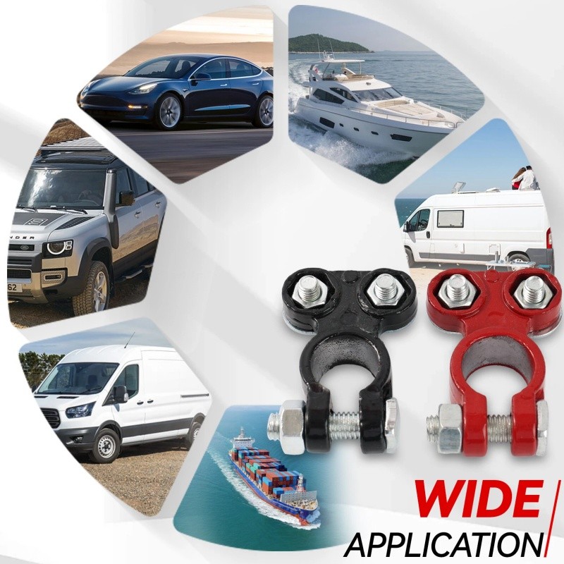 2PCS Negative & Positive Car Battery Cable Terminals Top Post Connectors Clamp