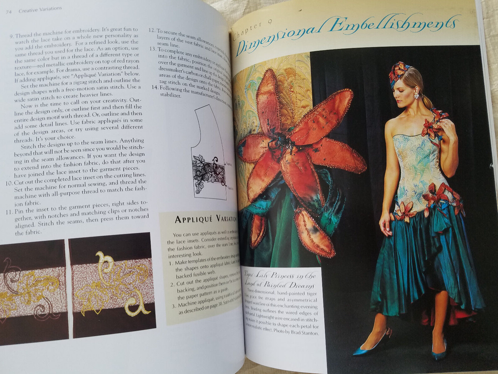 MACHINE NEEDLELACE & other EMBELLISHMENT TECHNIQUES soft 96pg book 1997 Simmons