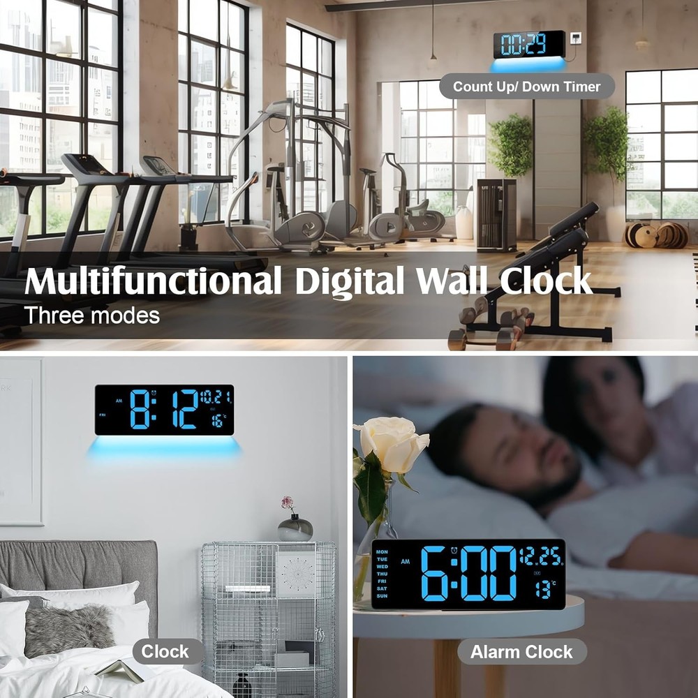 16.5-in Large Screen Digital Clock with Remote Control Six-Color Night Light