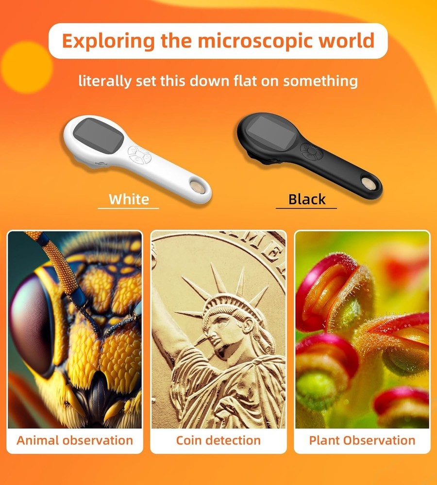 Handheld Mini Microscope with 8 LED Lights and Rechargeable Battery for Easy Use