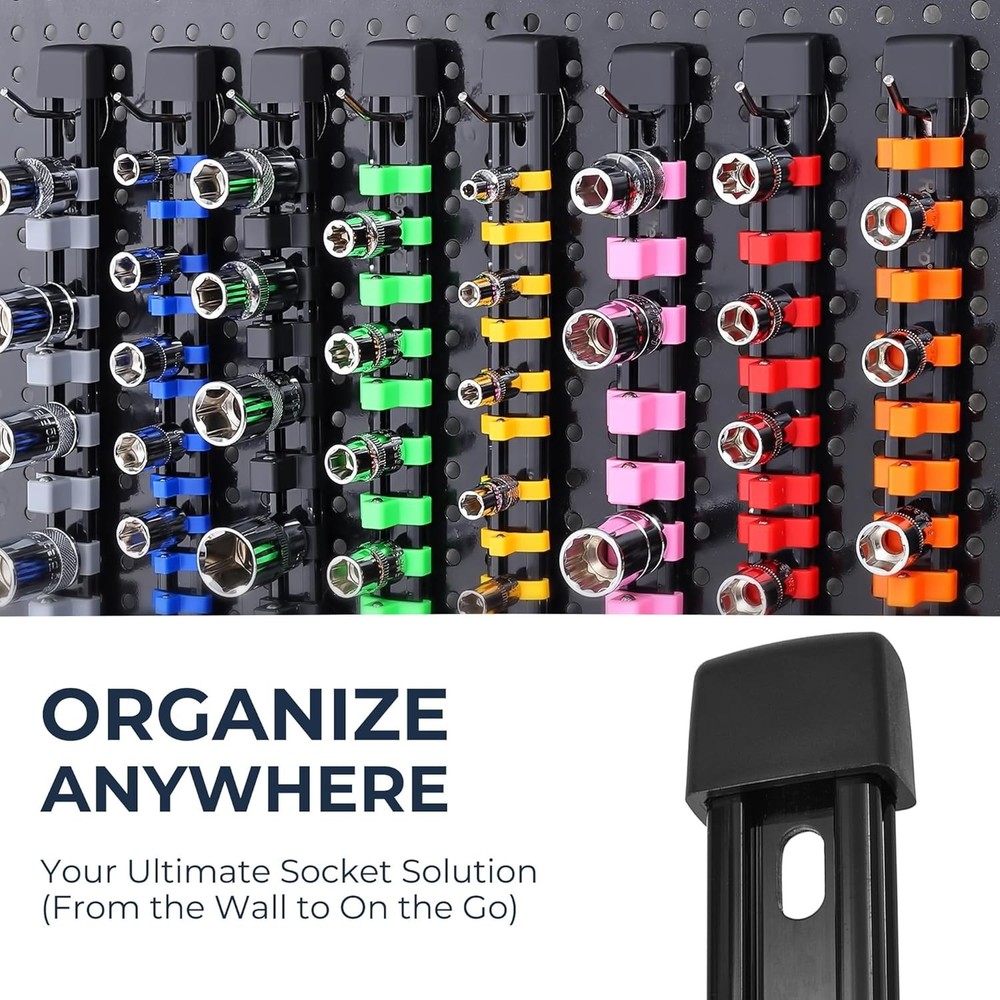 Versatile Socket Clip Rail Holder - 9-Piece Set, Color-Coded for Easy Access