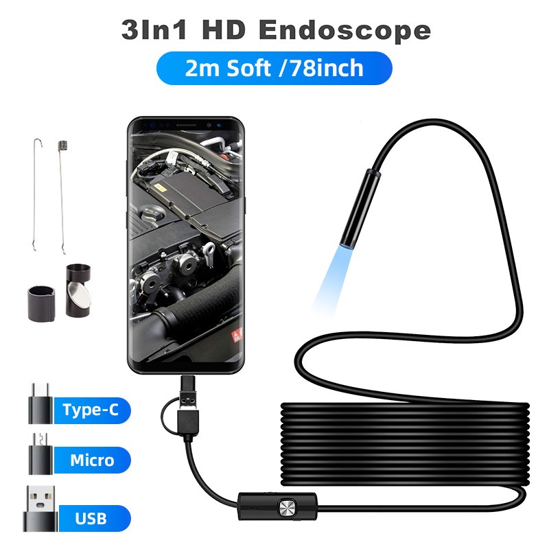 3-IN-1 USB Type-c Endoscope Borescope Snake Inspect Camera for Phone Android PC