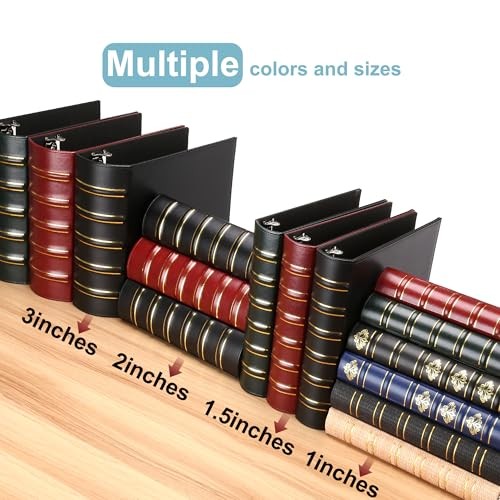 Vintage Hardback 3 Ring Binder 1 Inch, Professional Leather Binder 3 Black