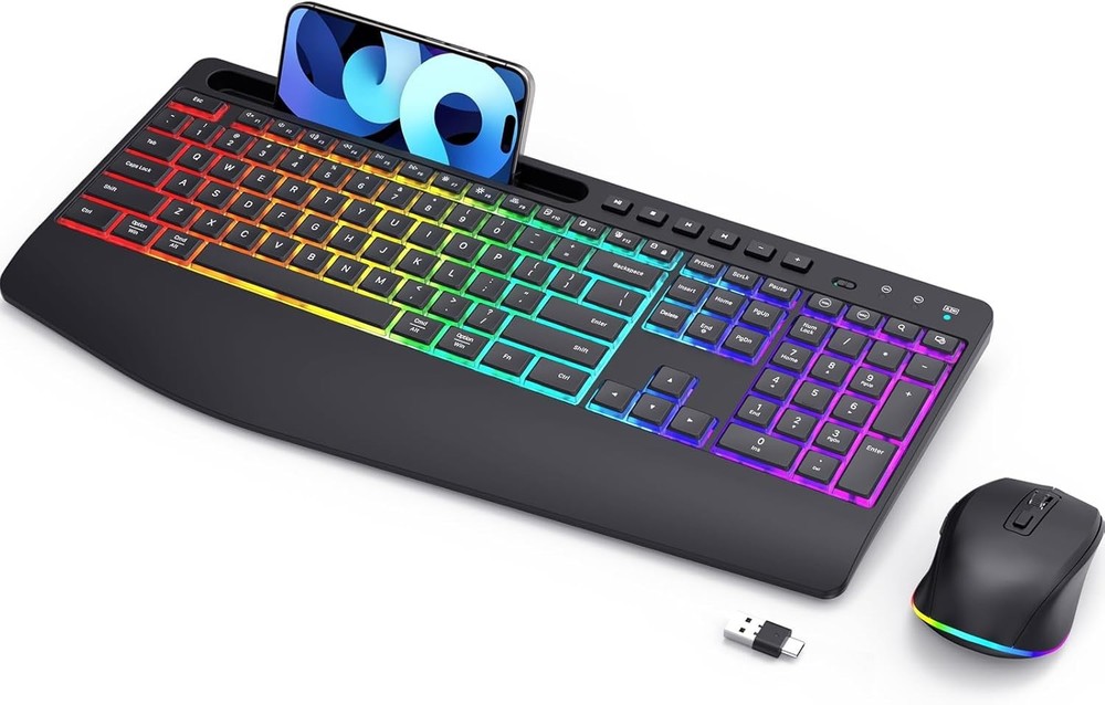 Wireless Keyboard and Mouse Combo - Dual System RGB Backlit Mouse and Keyboar...