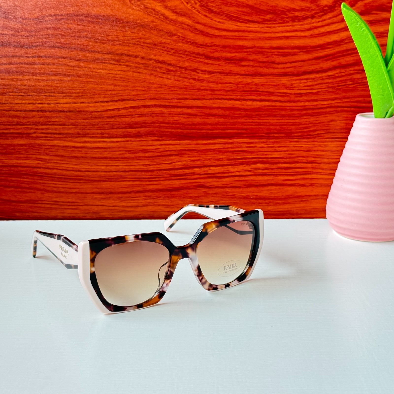 Prada SPR15W Tortoiseshell Pink Oversized Square 54-19-140 Sunglasses