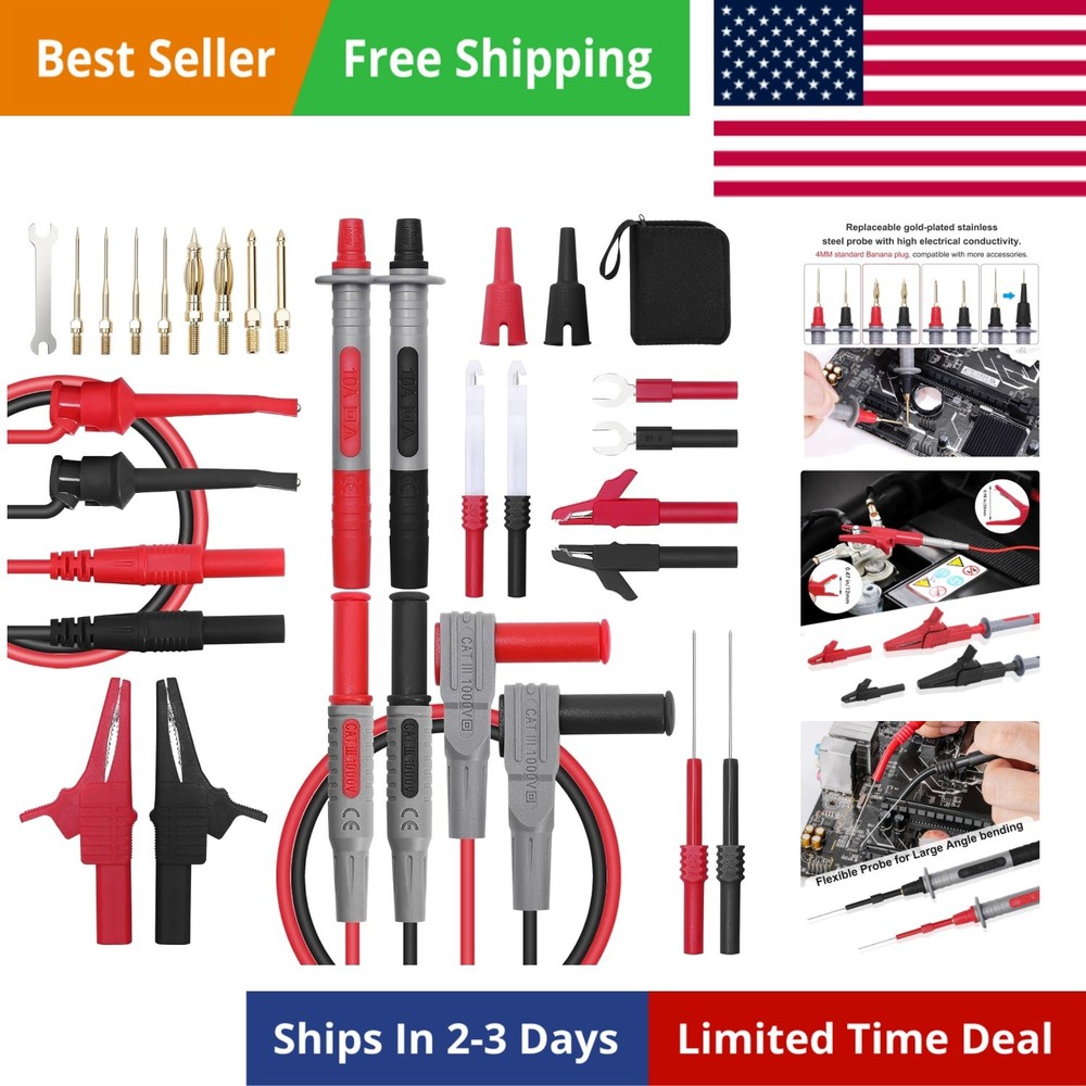 28 Pcs Multimeter  Leads Kit with Replaceable Gold-Plated Multimeter Probes, ...