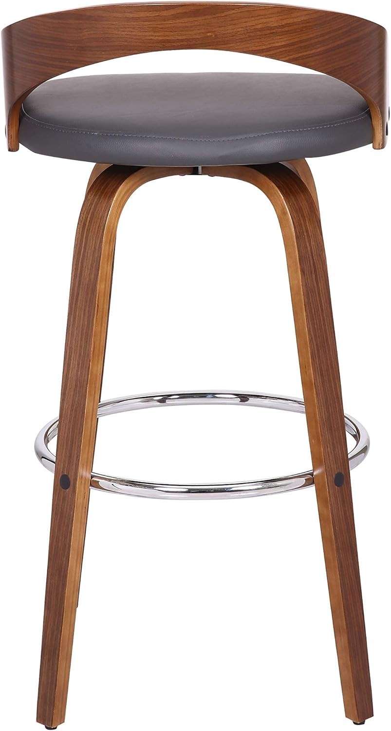 Armen Living Sonia 30" Bar Stool Swivel Gray Faux Leather and Walnut