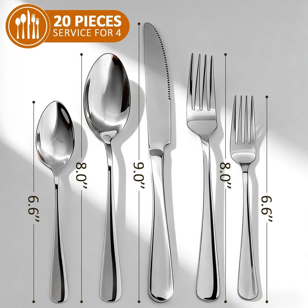 20 Piece Silverware Set,for Home,Kitchen,Restaurant.Flatware Set,Stainless St...
