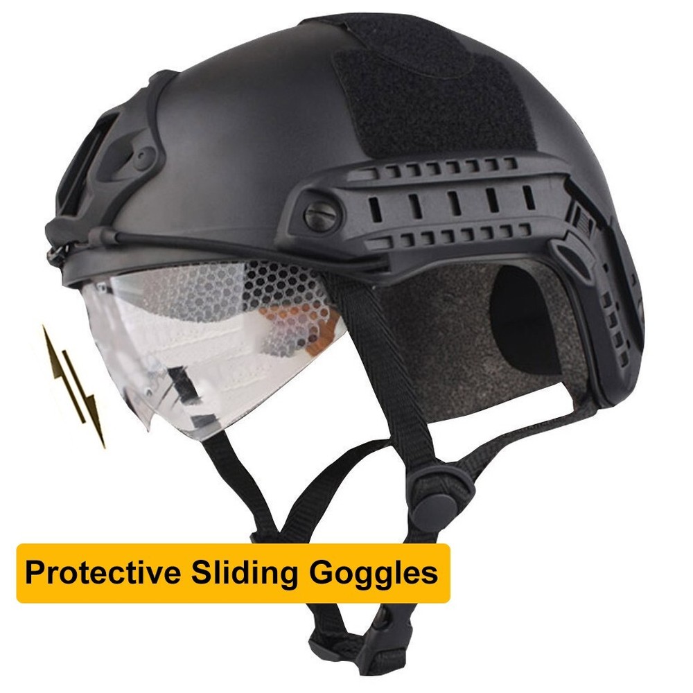 PJ Type Tactical Multifunctional Fast Helmet with Visor Goggles Version Black