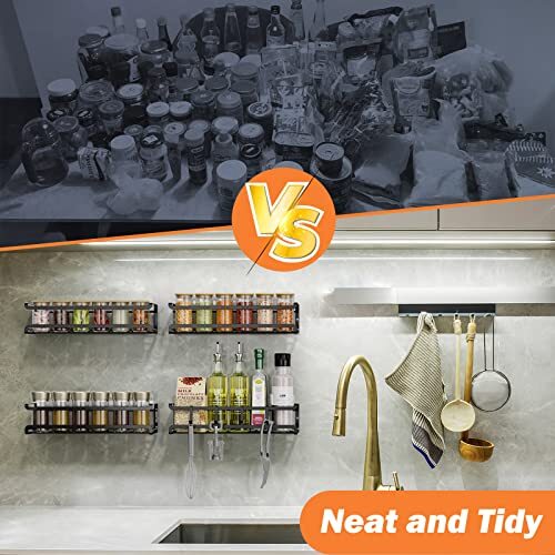 Spice Rack wall mounted 4 Pack, Space-Saving Spice Organizer for Spice Black