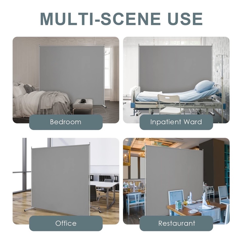 Grey Single Large Panel Room Divider Privacy Screen Partition 71x69.5 Inch