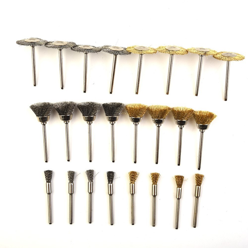 24pcs Soft Rotary Tool Brass Wire Brush Cleaning Polishing Dusting Set Element