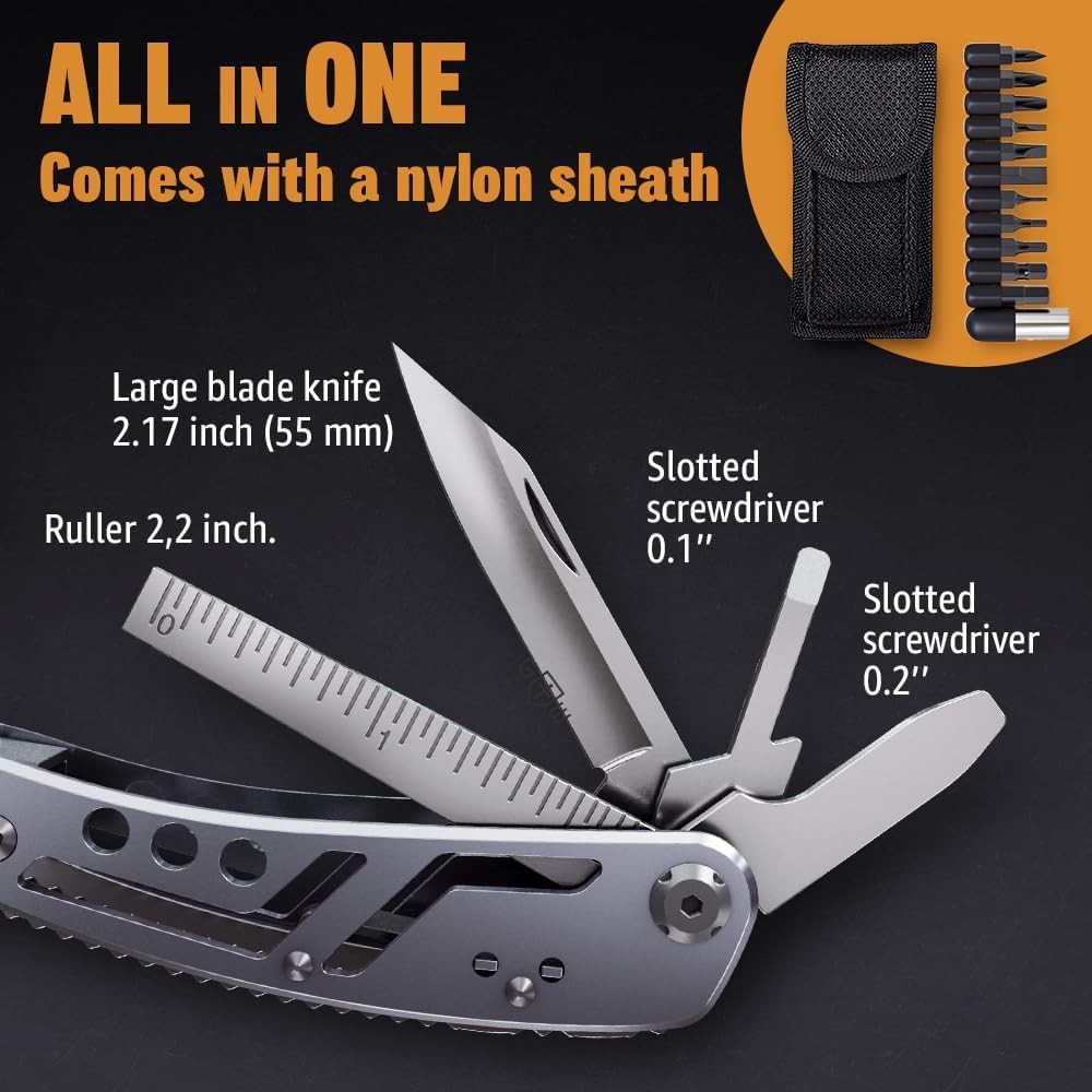 Heavy Duty Light Weight Multi Function MultiTool - Survival and Camping + Pouch