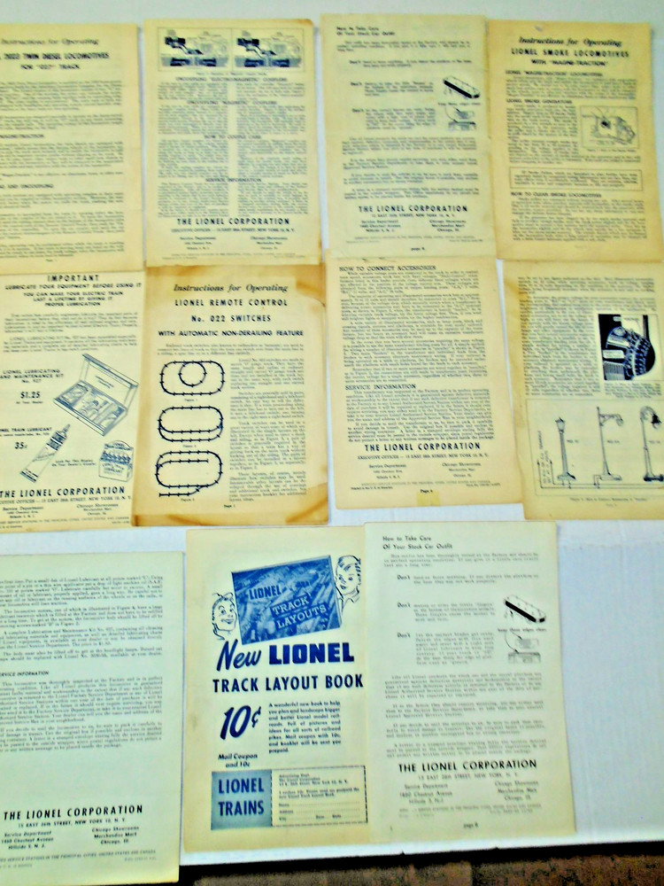 ASSEMBLING & OPERATING LIONEL TRAINS INSTRUCTIONS, 6 MINIATURE BILLBOARD SIGNS