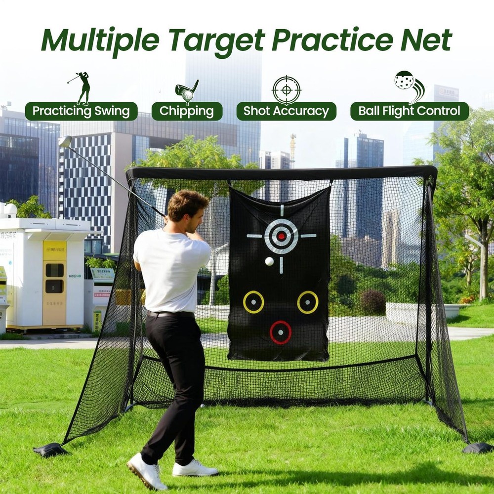 10x6.7 ft Golf Practice Hitting Net with Frame, Netting, Target and Accessories