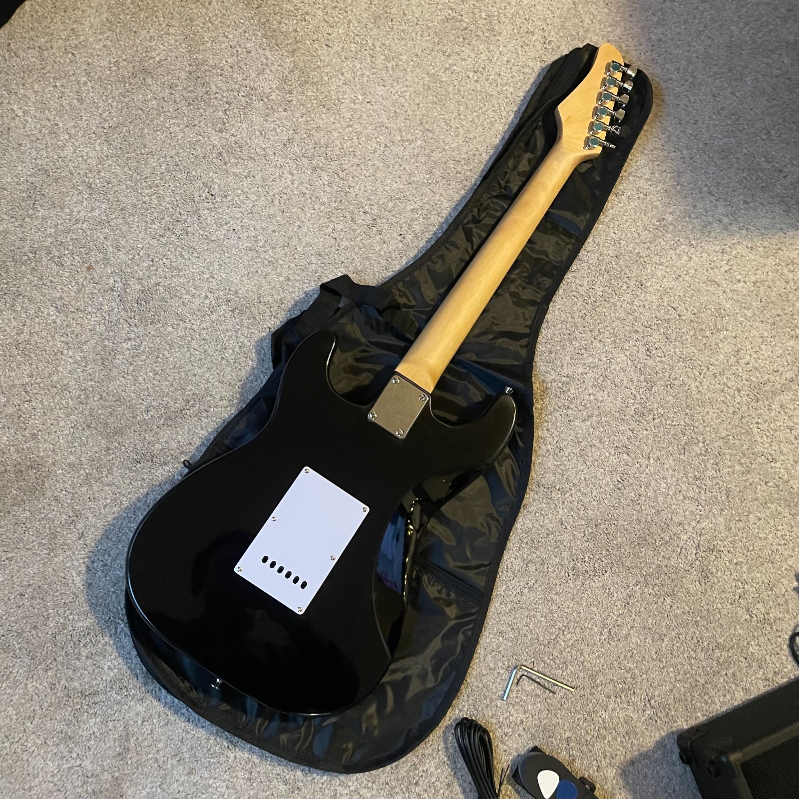 Full-Size Black Electric Guitar Starter Package with 20-Watt Amp, HSS Pickups