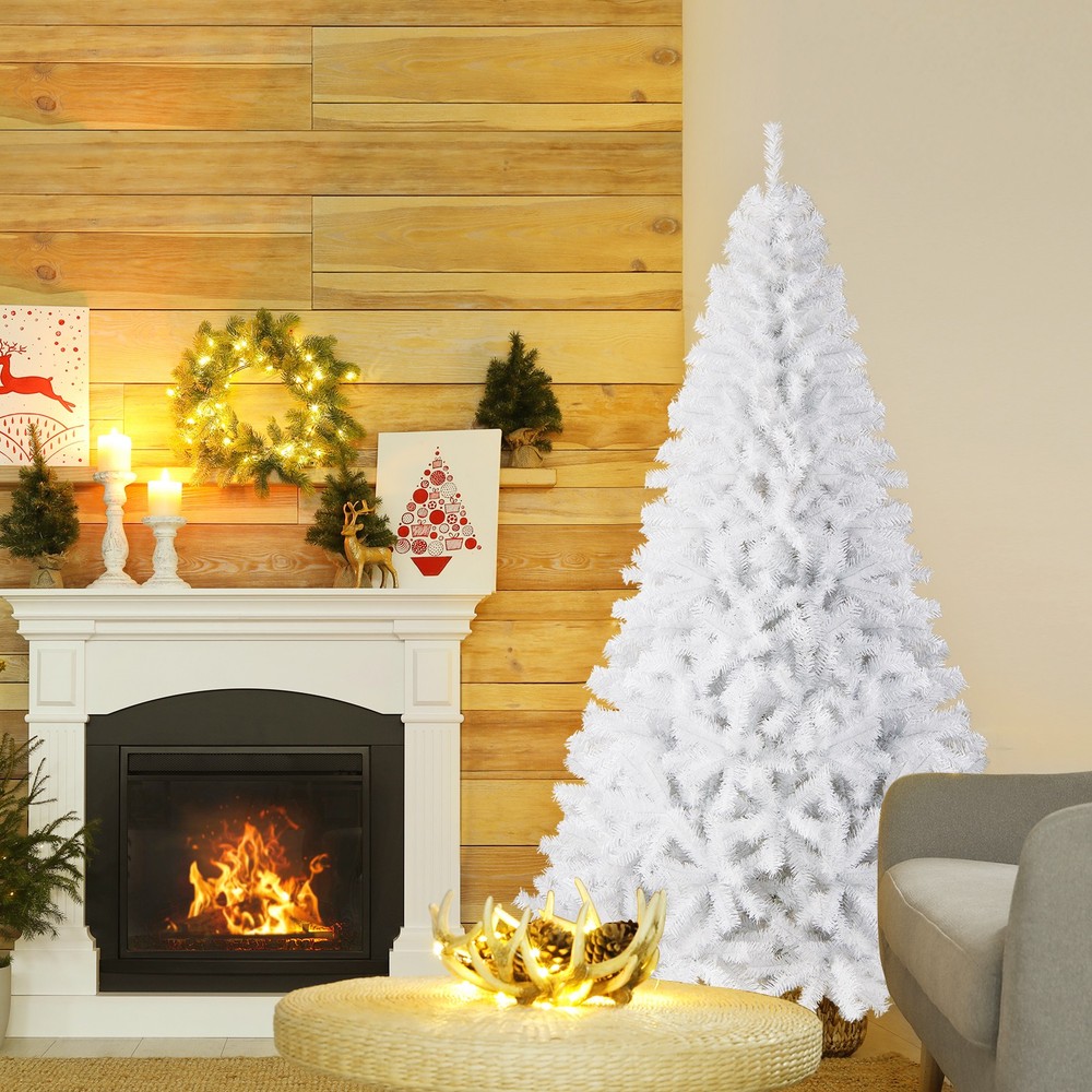 7.5ft White Christmas Tree Classic Pine Tree PVC Material Thicken Tips(White)