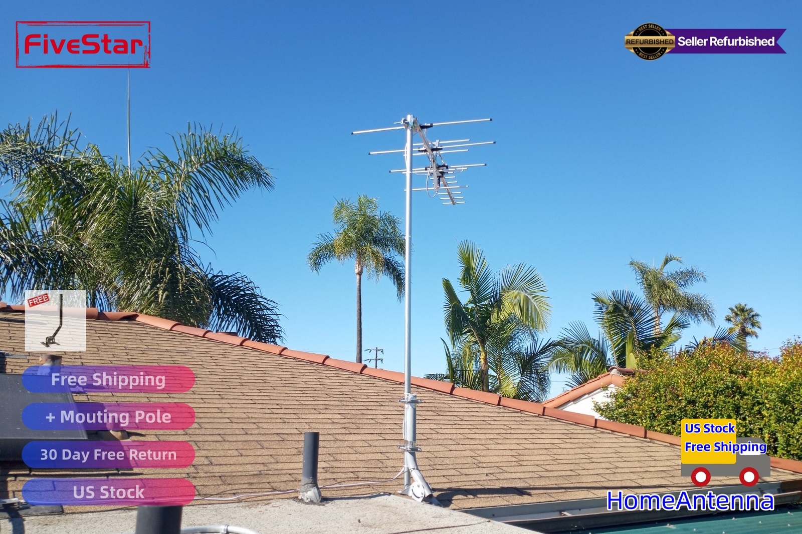 Yagi HD TV Antenna Attic or Roof Mount up to 200 Mile Range TV Antenna