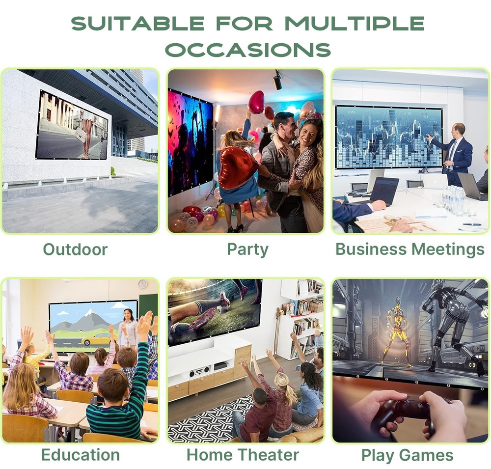 Outdoor Projector Screen 150 inch, Washable Projector Screen 16:9 Foldable An...