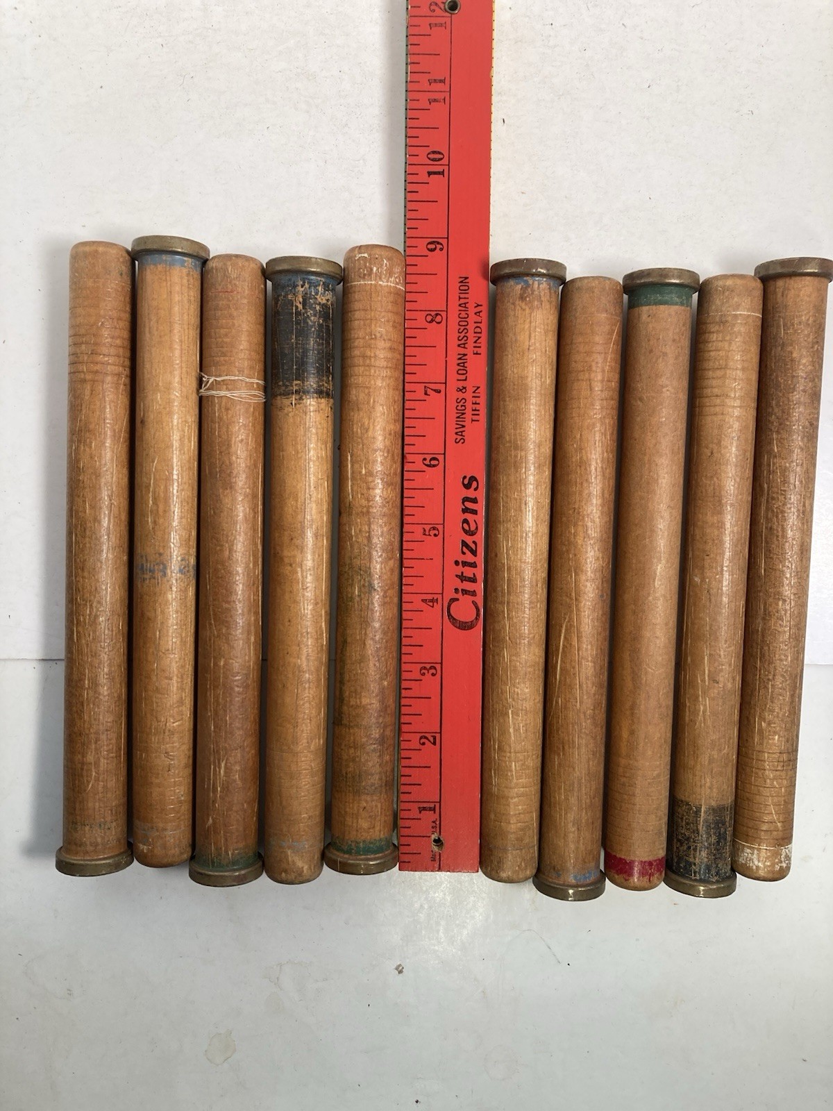 Wood Textile Spools, 8.75" CYLINDER, Industrial Bobbins, Primitive, lot of 10
