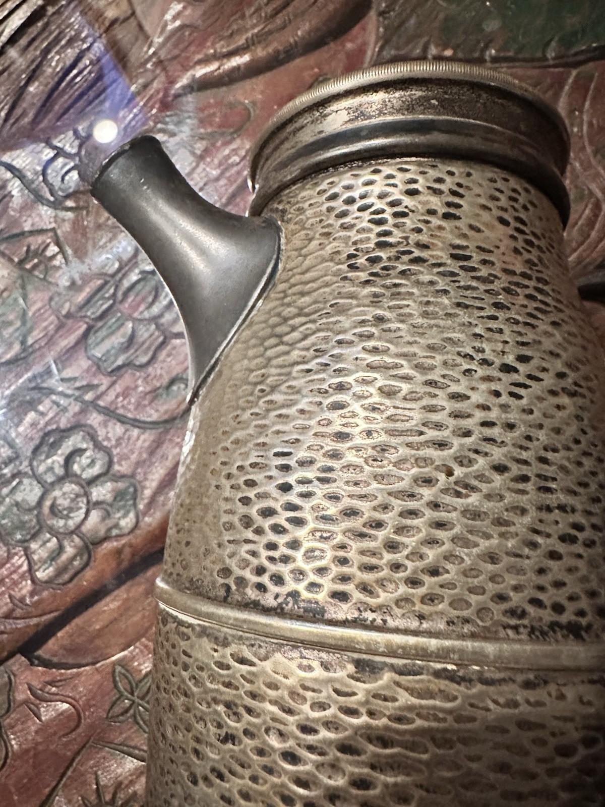 Art Deco Nickel Silver And Silver Plate Cocktail Shaker With Cork -Hand Hammered