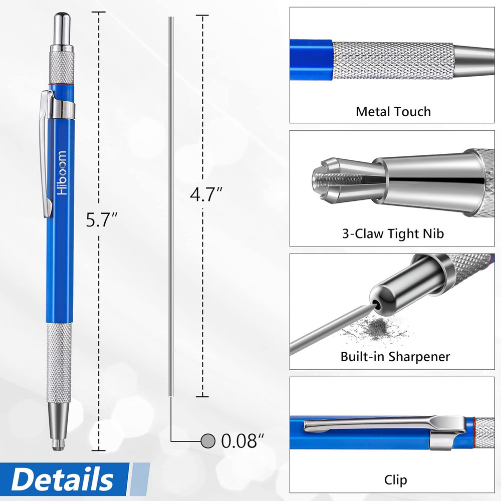 Welders Pencil with 12 Silver round Refills, Mechanical Marker with Sharpener