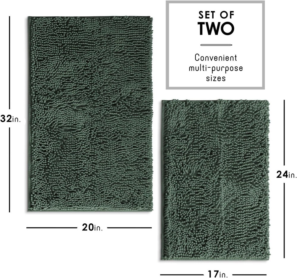 Bathroom Rug Set 2 Pcs, Chenille Bath Mat Set
