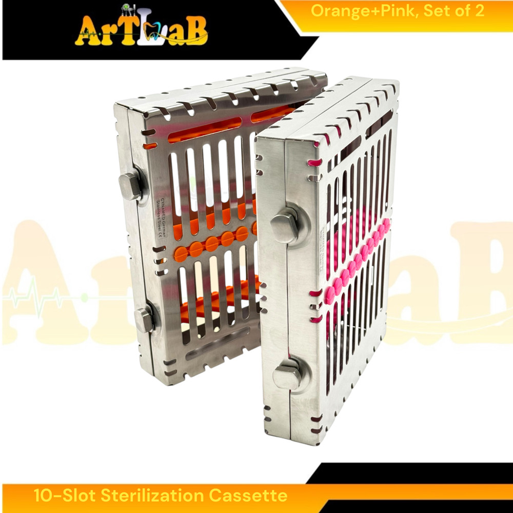 2pcs Sterilization Rack Box with Detachable Lids & Button Locks, 10 Slot Each