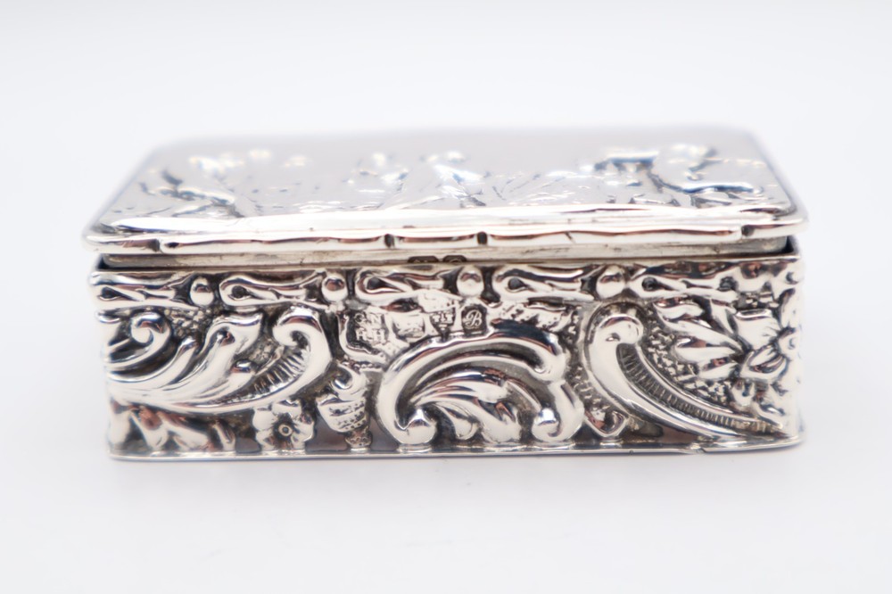 Lovely Antique Solid Silver Box with Scenery Hallmarked Chester 1902