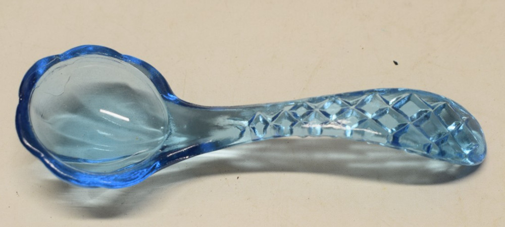 Vintage Blue Pressed Glass Spoon Ladle Dipper