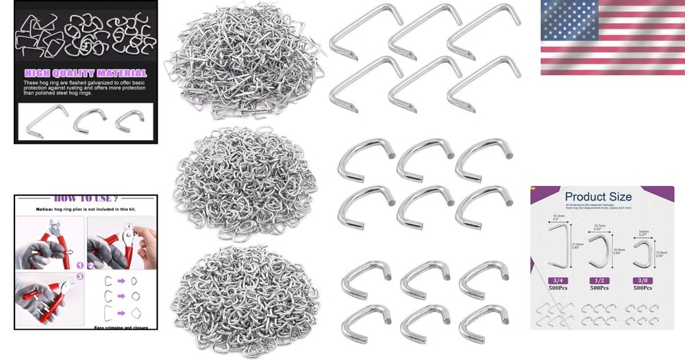 Versatile 1500Pcs Galvanized Hog Rings Installation Kit - Upholstery & Beyond