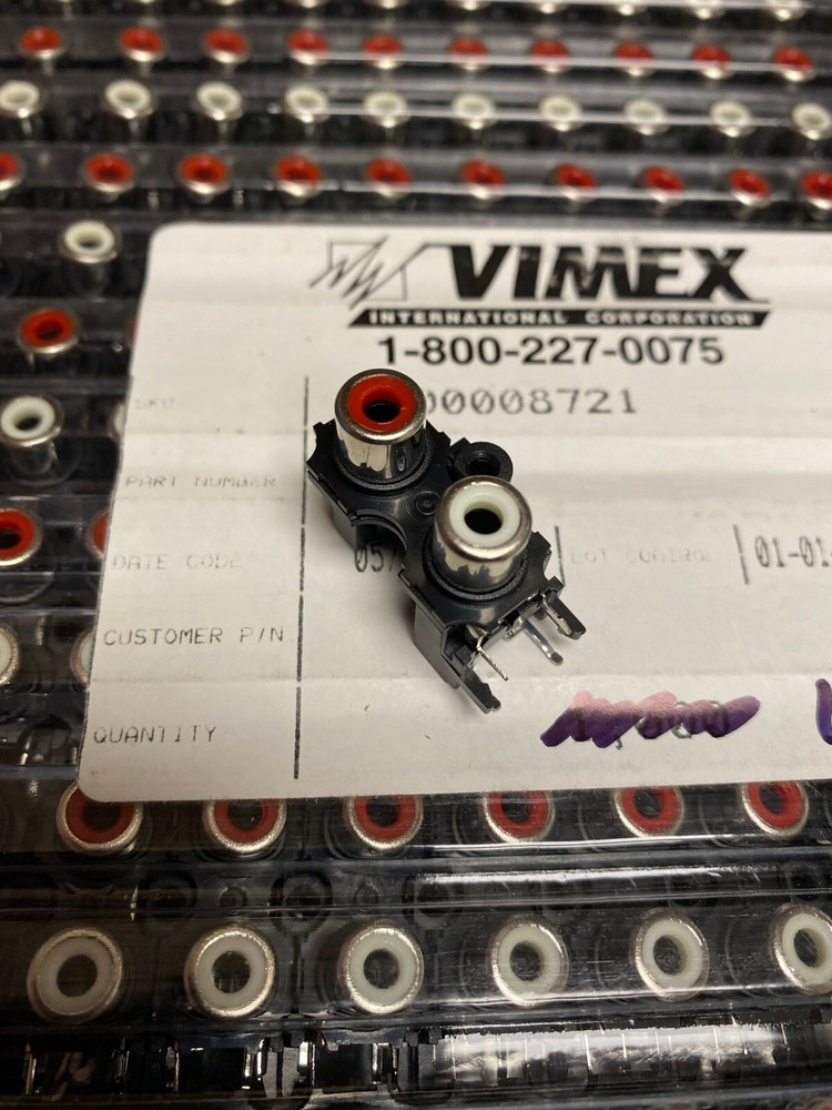 20x Dual RCA Jack Right-Angle Vertical Mount PCB White and Red Inserts