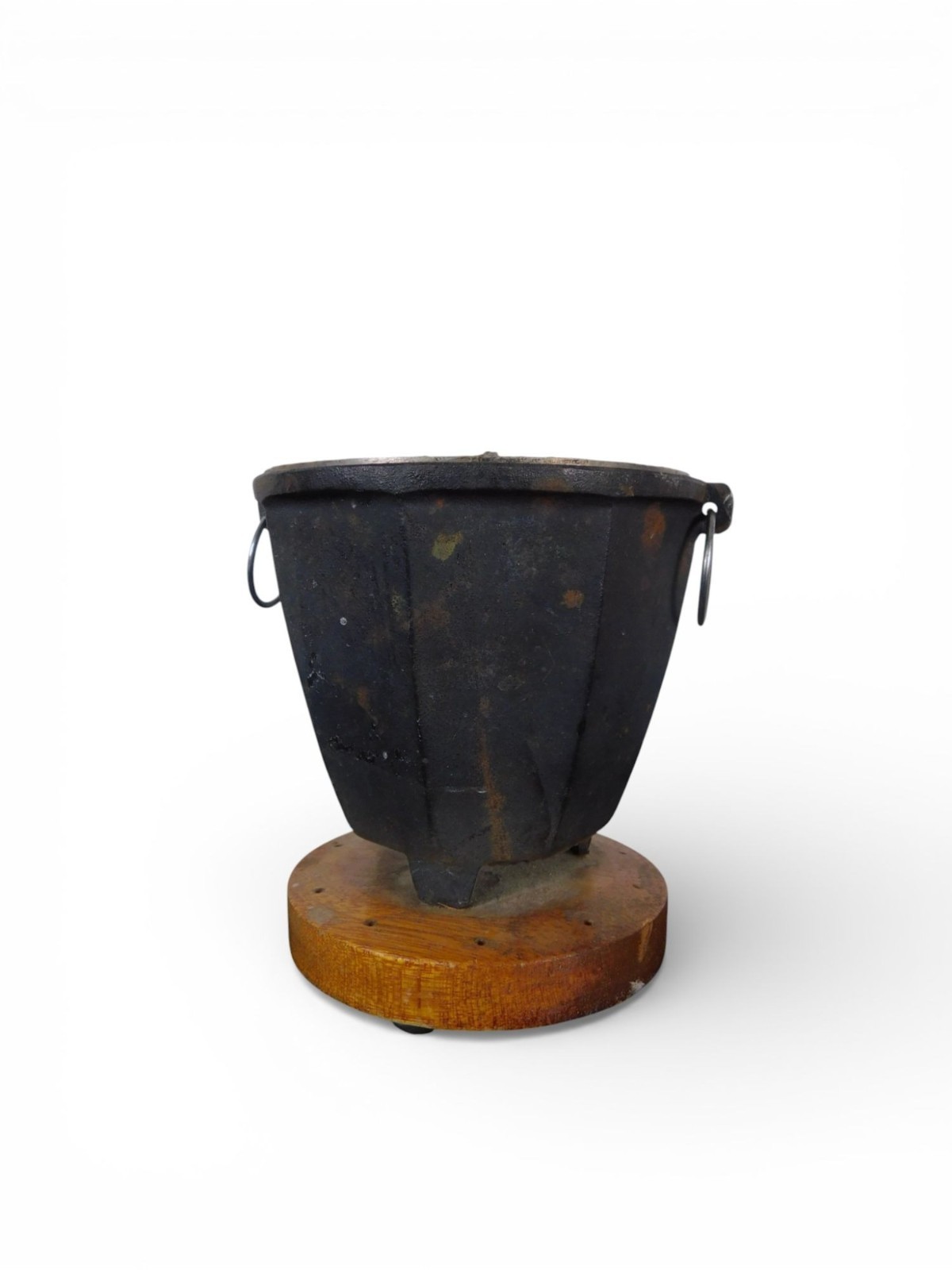 Antique Cast Iron Charcoal Brazier Incense Burner Wood Base