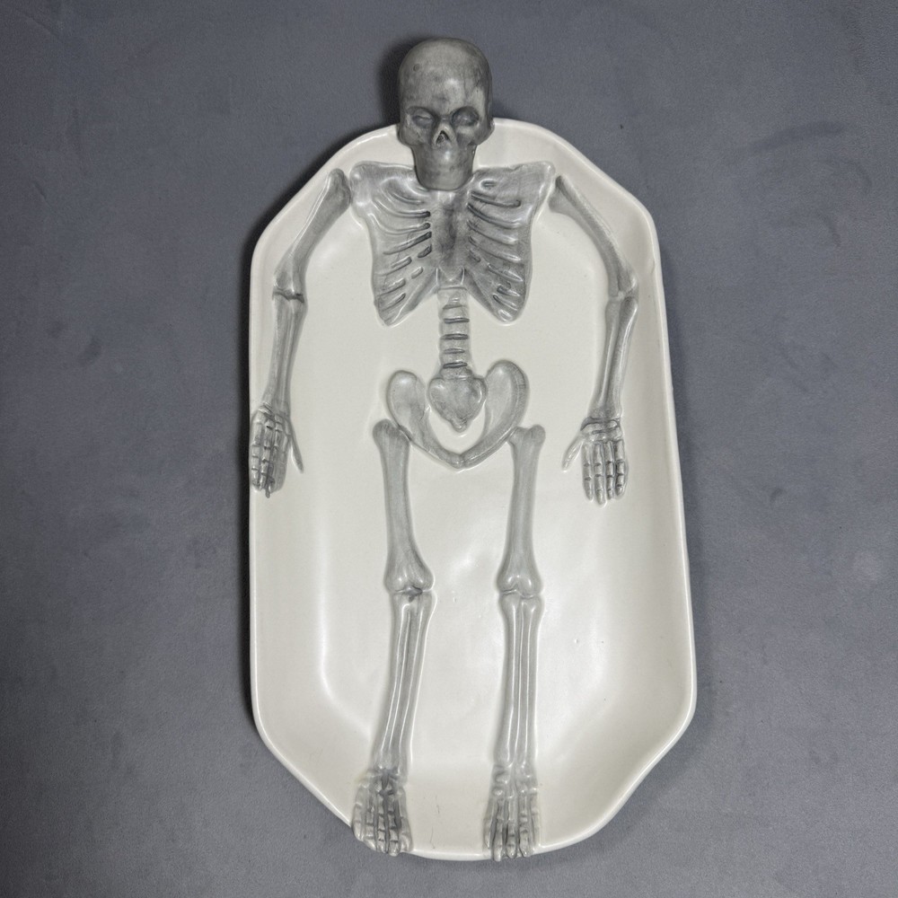 Arlington Designs Skeleton Stoneware Serving Platter Halloween Dish Goth 14"