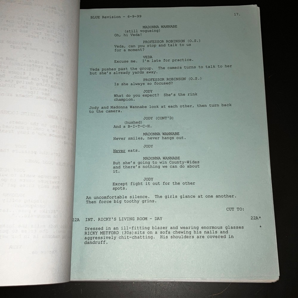 ON EDGE (6/1/99) Plus-Size Skating Comedy - Blue Revised Shooting Script + COA