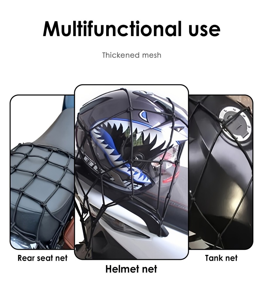 Cargo Net Motorcycle Helmet Mesh Tie Down Bungee Cord Adjustable Bungee +6 Hooks