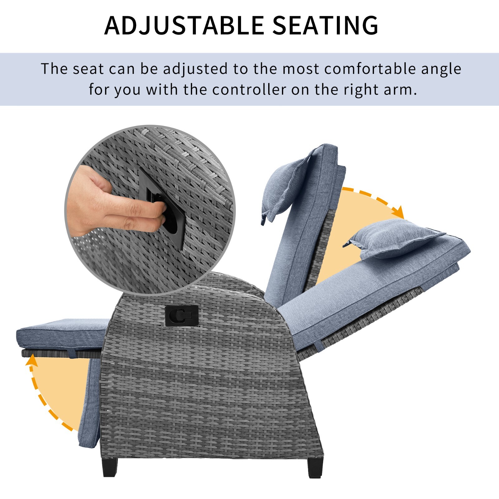 Patio Recliner Chair Conversation Set Rattan Wicker Outdoor Furniture Table Gray