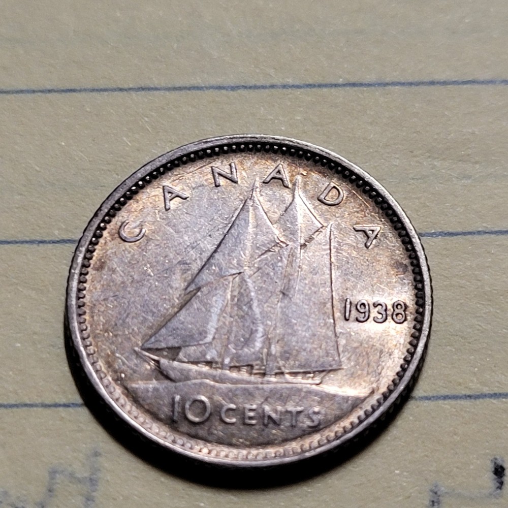 1938 CANADA 10 CENT COIN (VF)